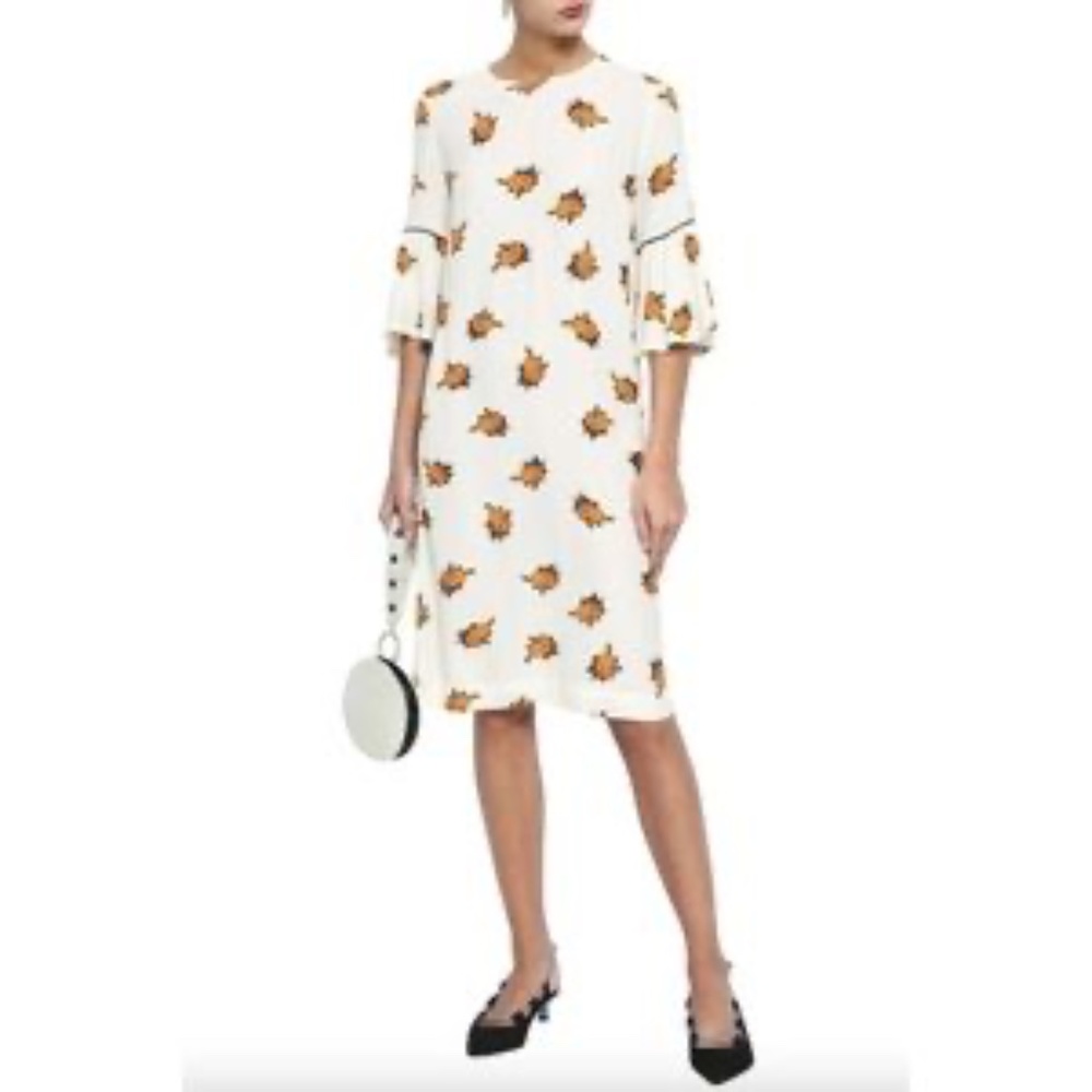 Ganni Floral Dress Orange and Cream